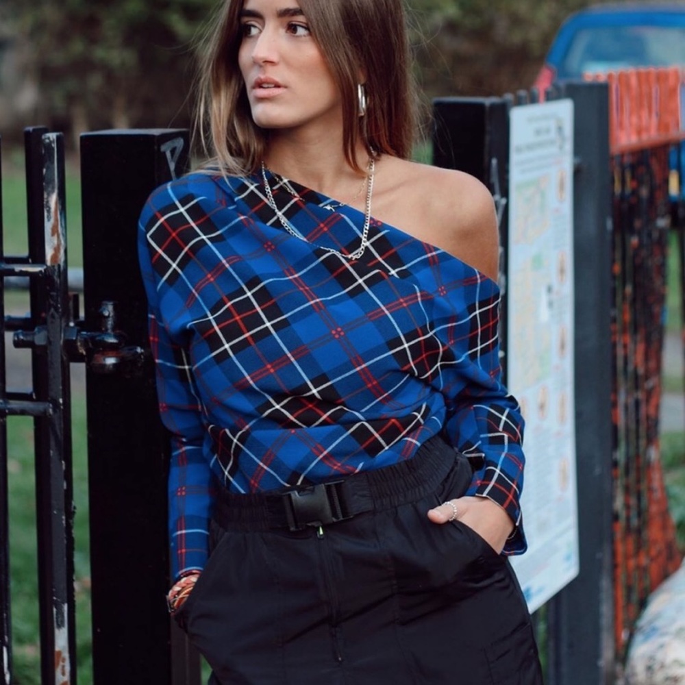 Zara Blogger Favorite Asymmetric Check Plaid Top